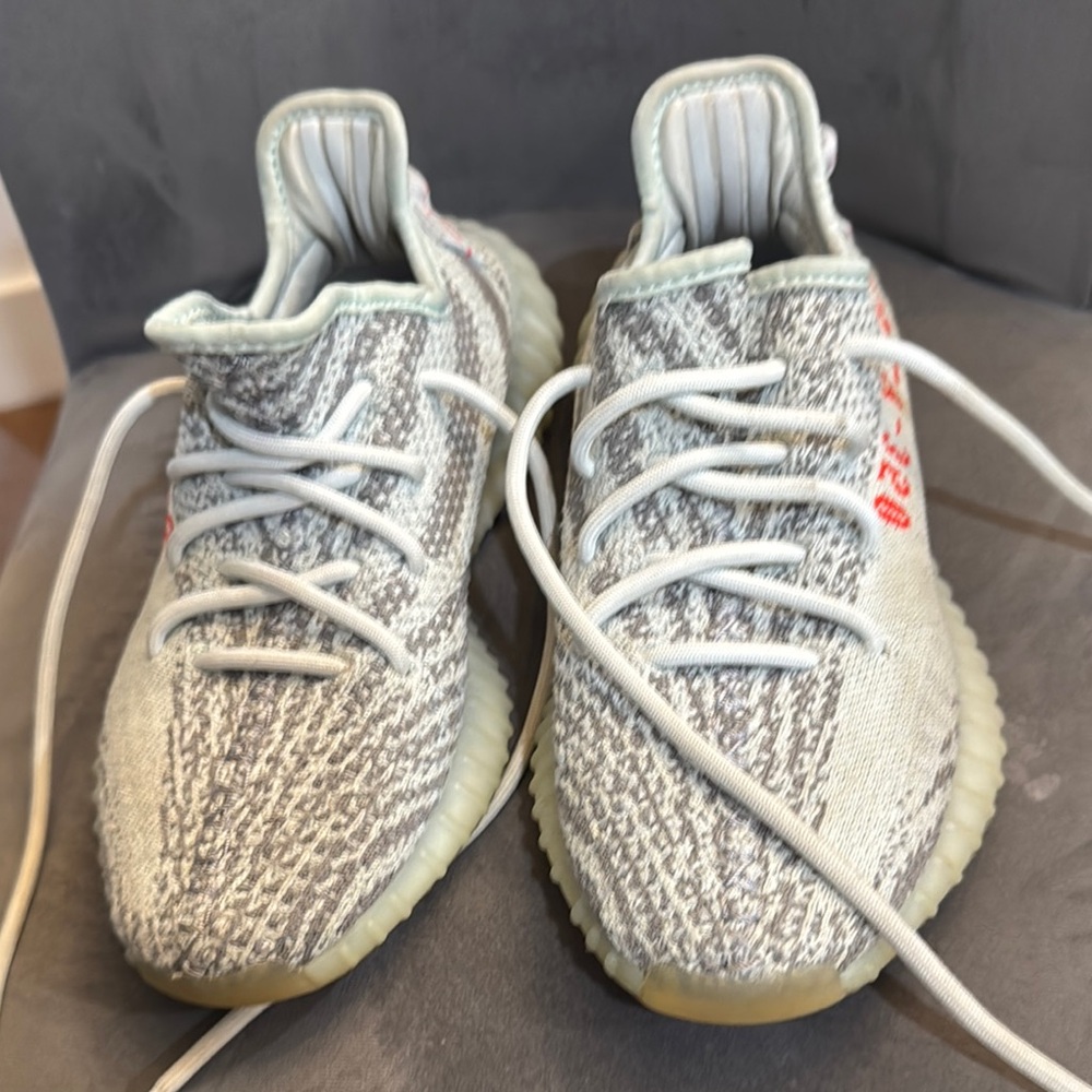 Adidas Yeezy Boost 350 V2 in Gray and White with Red Accents